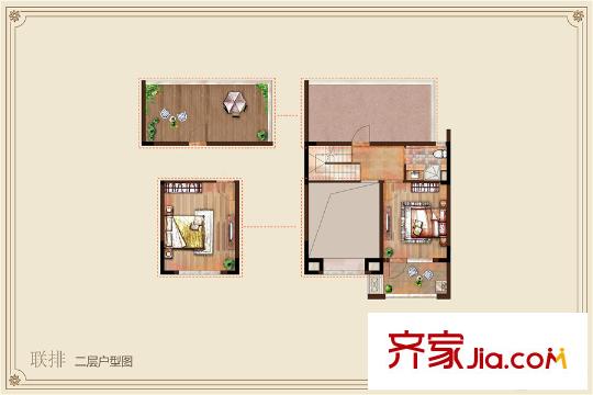 新城云间锦院联排别墅二层户型图 4室2厅3卫1厨