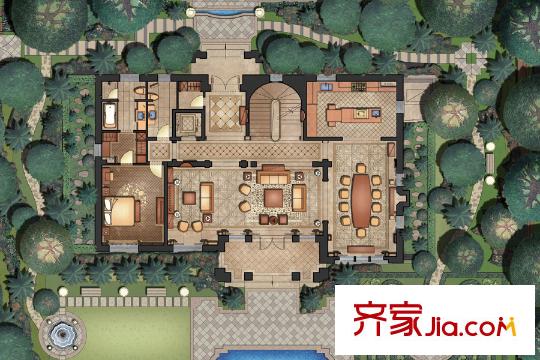 東郊羅蘭別墅B戶型1樓 4室3廳5衛(wèi)1廚