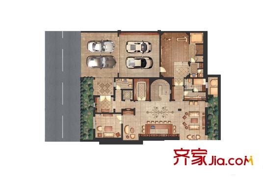 東郊羅蘭別墅B戶型地下室 4室3廳5衛(wèi)1廚