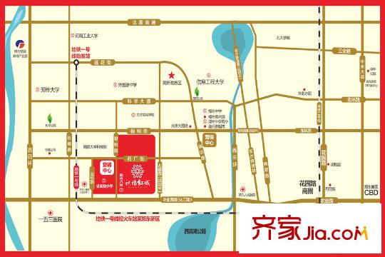 祝福紅城區(qū)位圖