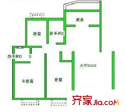 國(guó)地公寓戶型圖戶型圖 3室1廳1衛(wèi)1廚