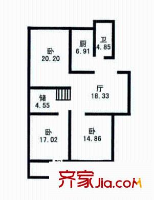國(guó)地公寓戶型圖戶型圖 3室1廳1衛(wèi)1廚