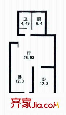 國地公寓戶型圖2室1廳1衛(wèi)1廚