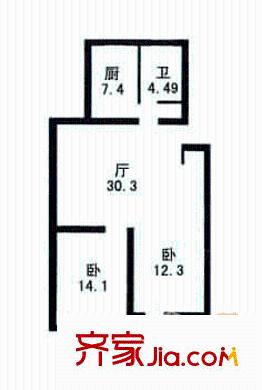 國地公寓戶型圖戶型圖 2室1廳1衛(wèi)1廚
