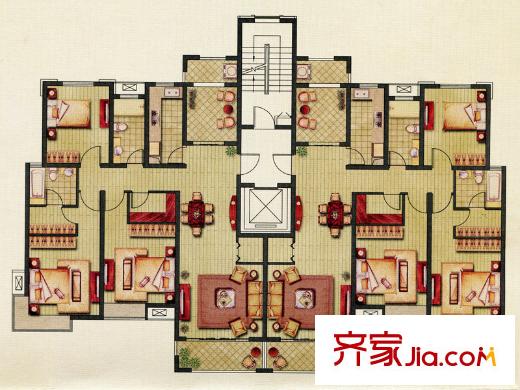 保利御樽苑戶型圖A戶型-整層平面圖 6室4廳4衛(wèi)2廚