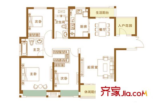 英地金臺(tái)府邸一期E戶型 3室2廳2衛(wèi)1廚