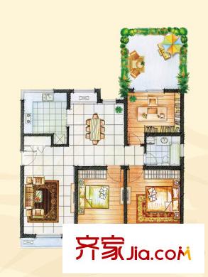 臨港海濱國際花園E-e2-4-C戶型 3室2廳1衛(wèi)1廚