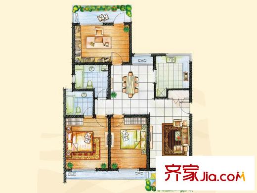 臨港海濱國際花園E-e2-4戶型 3室2廳2衛(wèi)1廚