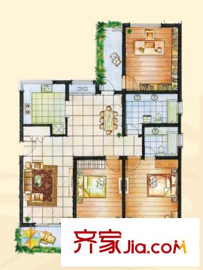 臨港海濱國際花園E-e2-6戶型圖 3室2廳2衛(wèi)1廚