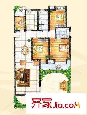 臨港海濱國際花園E-e1-2戶型圖 4室2廳2衛(wèi)1廚
