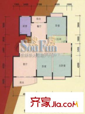 仕嘉名苑戶型圖A戶型 3室2廳2衛(wèi)1廚