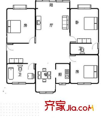 虹口玫瑰苑户型图户型图 3室2厅2卫1厨