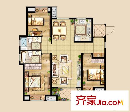 中洲里程D戶型 3室2廳2衛(wèi)1廚