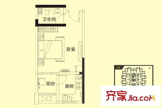 威望未來城悅居A1戶型 1室1衛(wèi)1廚