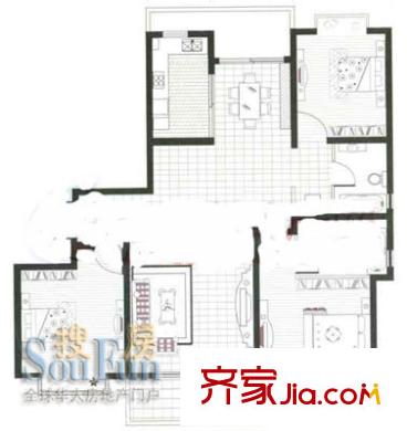御水豪庭戶型圖F戶型 3室2廳2衛(wèi)1廚