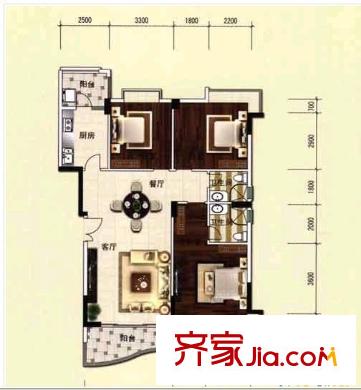 河南省人事廳家屬院 3室 戶型圖