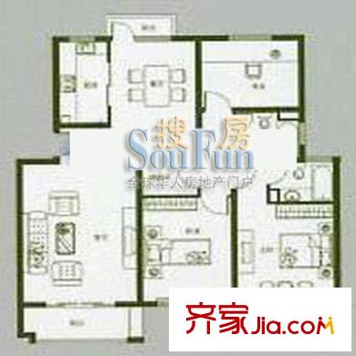 滬航公寓戶型圖D型戶型 3室2廳2衛(wèi)1廚