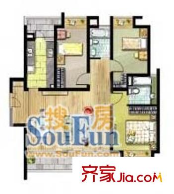 上海 滬航公寓(翡翠苑)3室 戶型圖