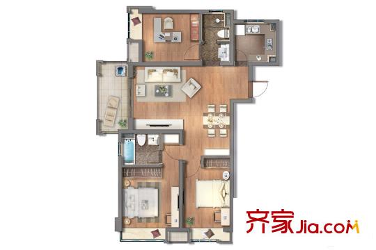 上实海上荟113平C1户型图 3室2厅2卫1厨