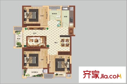 經(jīng)開萬(wàn)錦城5#樓107平米戶型 3室2廳1衛(wèi)1廚