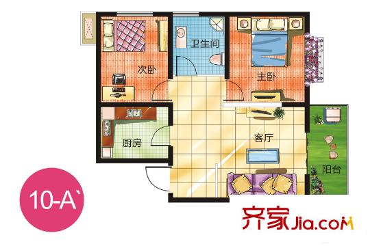 蜜糖10#-A'戶型 2室1廳1衛(wèi)1廚