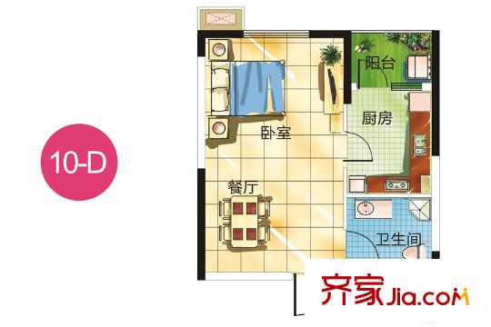 蜜糖10#-D戶型 1室1廳1衛(wèi)1廚