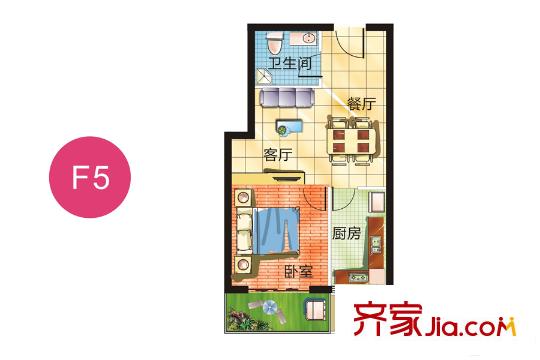 蜜糖2號(hào)公寓樓F5戶型 1室1廳1衛(wèi)1廚