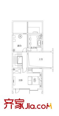 上海萬科第五園戶型圖(B-nd戶型)地上三層 1室1衛(wèi)