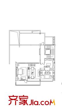 上海萬科第五園戶型圖c-n戶型地上三層 1室1衛(wèi)