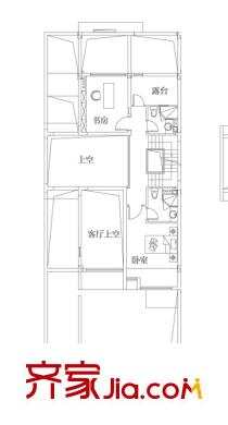 上海萬科第五園戶型圖(B-sd戶型) 地上二層 1室2衛(wèi)