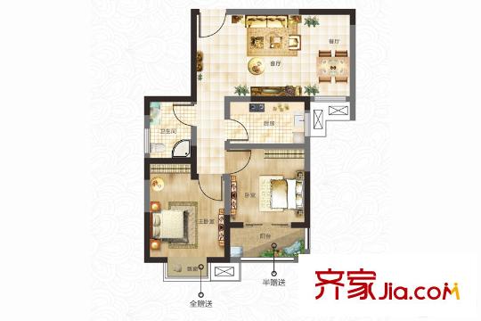 華啟前程印象一期C戶型 2室2廳1衛(wèi)1廚