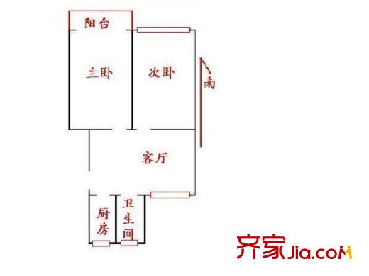 橋畔小區(qū) 2室 戶型圖
