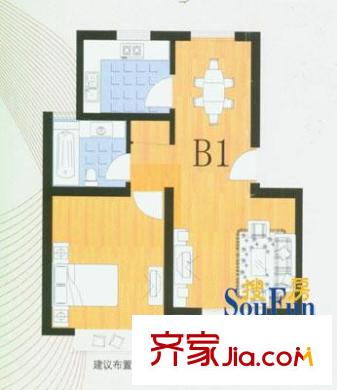 龍澤家園戶型圖B1戶型 1室2廳1衛(wèi)