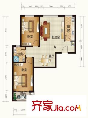 天和嘉园1号楼A户型 2室2厅1卫1厨