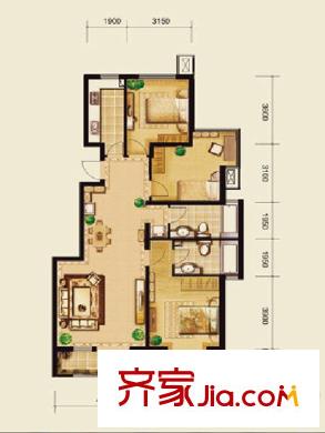 北京风景一期、二期A1户型 3室2厅2卫1厨