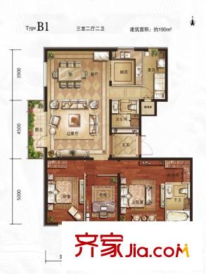 万年生态城・园博府B1户型图 3室2厅2卫1厨