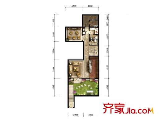 中海・红杉溪谷联排C户型地下一层户型图 4室5厅4卫1厨
