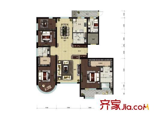 天润福熙大道C1号楼A4户型 4室2厅3卫1厨