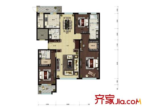 天润福熙大道C1号楼A2户型 3室2厅3卫1厨