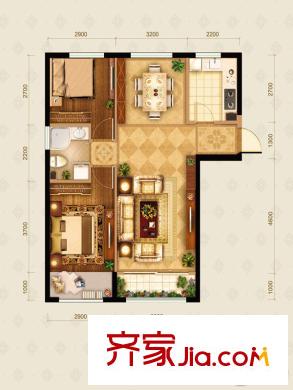 通州万达广场D区、E区D户型 2室2厅1卫1厨
