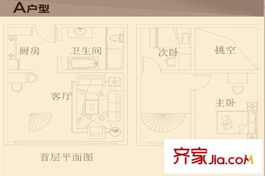 前门金霖府A户型 2室1厅1卫1厨
