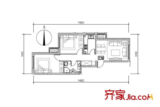 润景园F-2a户型 2室2厅2卫1厨