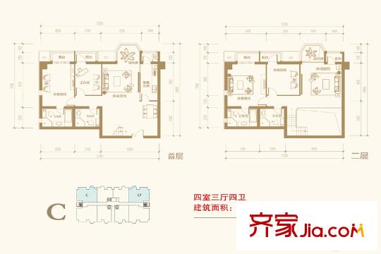 悦上城一期C户型 4室3厅4卫1厨