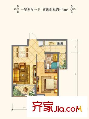 华银・天鹅湖A9一居户型图 1室2厅1卫1厨
