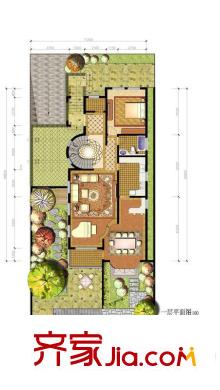 北京半岛F1户型一层户型图 3室2厅3卫1厨
