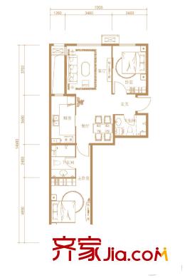 京投银泰・公园悦府B4户型图 2室2厅2卫1厨
