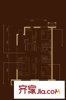 中建国际公馆C户型 2室2厅1卫1厨