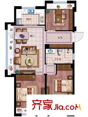 交通紫園C1戶型 3室2廳1衛(wèi)1廚