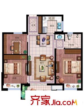 交通紫園A2戶型 3室2廳1衛(wèi)1廚