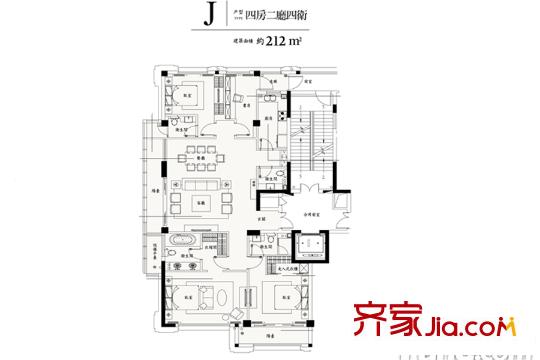 前程藏瓏J戶型 4室2廳4衛(wèi)1廚